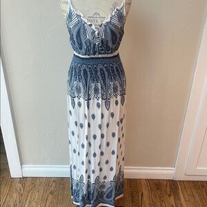 Elegant Blue and White Maxi Dress